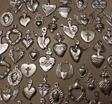 25 Milagro HEART Charms Mexican Folk Art SILVER All HEARTS Charm Lot picture