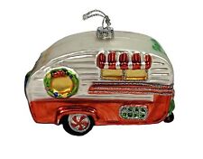 Camper Trailer RV Camping Christmas Ornament Hand Painted Glass 4.5x 2.5”x 2.5” picture