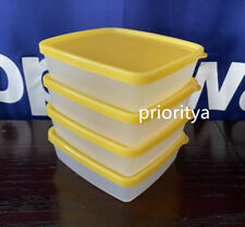 Tupperware Small Square Away Container 250ml 8oz Set 4 Sheer Light Yellow Seal picture