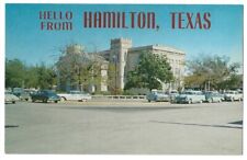 Hello From Hamilton Texas c1950's Hamilton County Court House, vintage car picture