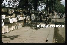 PARIS street scene book market lots of people 1950s red border Kodachrome slide picture