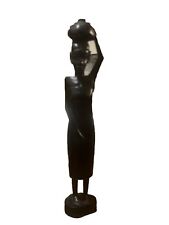 Hand Carved Hard Dark Wood Female Woman Figurine Statue Vintage 11