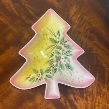 Vtg Norcrest Christmas Tree Holly Tray Candy Dish Decor Retro Pink 50s Japan MCM picture