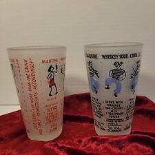 Vintage Federal Glass Frosted Cocktail Mixed Drink Bar Recipe  Set Of 2 Barware picture
