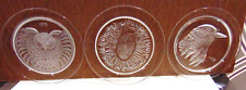 3 Beautiful Lalique Clear Glass Crystal Bird Plates Peacock, Owl & a Robin 1970 picture