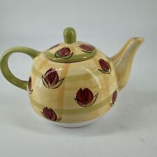 Royal Norfolk Ceramic Yellow & Green Teapot Red Rose Flower Buds 4.25” T x 6.2”W picture