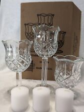 Vintage Homco Home Interiors 3 Pc Set Stemmed Glass Tulip Votive Candle Holders picture