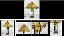 Vintage Mission Style Stain Glass Table Lamp w/ Integrated Accent  Base Lighting picture