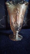 9 Inch Tall Carnival Glass Vase With Iris Pattern  picture