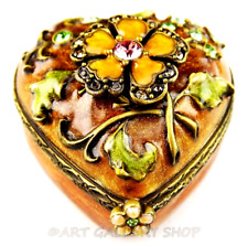 Jay Strongwater TRINKET BOX ENAMEL & SWAROVSKI CRYSTALS HEART SHAPED FLOWER Mint picture
