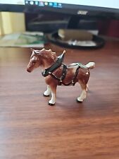 Vtg Hagen-Renaker Miniature Porcelain Figurine Draft Horse In Harness Gold Bobs picture