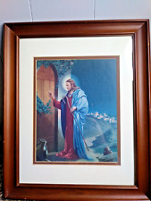 Vtg Litho USA Jesus Knocking at the Door Wood Framed Print 17