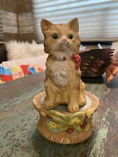 1980’s Tabby Cat With Red Bow Tie And Butterfly Music Box Talk To The Animals picture