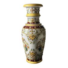 9 inch Hand Crafted Marble Vase with Fine Floral Work picture