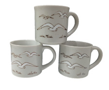 3 Otagiri Mugs Seagulls Sea Birds Hand-painted Japan Coffee Gray Gift picture