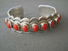 BECENTI JR. Native American Coral Row Sterling Silver Stampwork Bracelet 60g picture