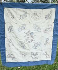 Vintage Animals EMBROIDERED QUILT BLOCKS Kitty Cat Handmade Blanket Throw picture