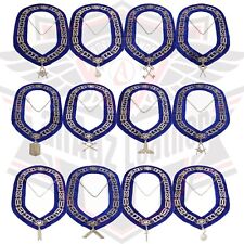 Masonic Silver Blue Lodge Chain Collar With Silver Jewels Blue Backing Set Of 12 picture