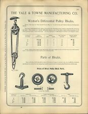 1890s PAPER AD 6 PG Yale & Towne Weston's Pulley Blocks Duplex Parts Repair List picture