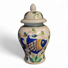 Vintage Asian Porcelain Ginger Jar W/ Hand Painted Fish In Colorful Tones picture