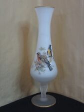 Vintage Frosted Glass Pedestal Bud Vase Hand Painted Birds 10