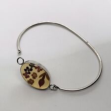 5.3g STERLING SILVER RESIN FLOWER INLAY BRACELET MARKED 2.5” FINE JEWELRY picture