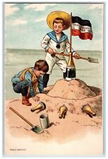 Children Postcard Playing On Beach Kupferberg Gold Champagne Wine c1910's picture