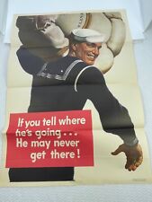 Original Vintage WWII Poster If You Tell Where He’s Going Navy Soldier 1943 picture