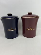Set/2 VTG Gevalia Coffee Storage Canister Cranberry & Blue Kaffe Air Tight Seal picture