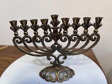 Vintage Rare Solid Brass 9-Light Judaica Israeli Menorah picture