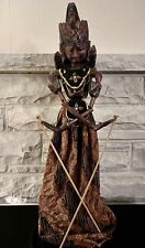 Vintage Wooden Rod Puppet Doll Indonesian 25” Tall Large Hand Carved headdress picture