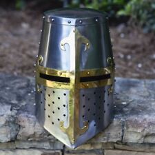 Knights Templar Brass Trimmed Crusader Practice Helmet Medieval LARP SCA Gift picture
