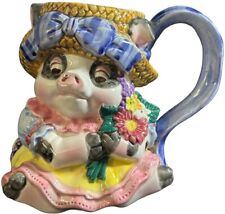 Vintage 1995 Fitz & Floyd Pig With Hat, Flowers, And Berries Ceramic Mug. 5”. picture
