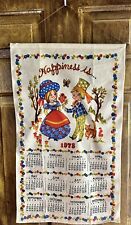 Vintage Tea Towel 1978 Calendar “Happiness is …”Floral Wall Hanging. picture