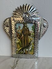 Vintage Mexican Folk Art Punched Pierced Tin Frame San Francisco De Asis picture