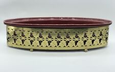 Vintage WILHITE of CALIF 12” Oval Casserole Dish Gold Brass Filigree Stand MCM picture