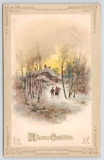 John Winsch~c1913~A Joyous Christmas~Winter Scene~Naked Trees~Kids Walking~House picture