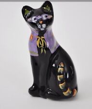 FENTON Black Glass Painted Siamese Cat in Halloween Attire picture