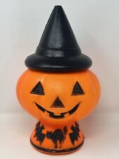 VTG Bayshore Witch Hat Pumpkin Halloween Blow Mold Lighted Bats Cat 13” picture