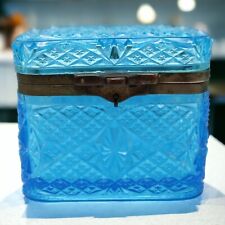 Rare Antique Russian Cobalt Blue Patterned Glass Tea Box W Wissotsky & Cie picture