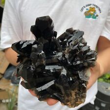 3.8lb Large Natural Black Smoky Quartz Crystal Cluster Rough Mineral Specimen picture