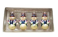 Dept 56 Patriotic 4 Snowman 2001 Blown Glass Christmas Ornament I Love USA 4.5
