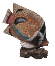 Vintage Beautiful Hand Carved Painted Miniature Fish Figurine On Drift Wood HTF picture