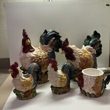 Jay Import 2 Rooster Canisters with Creamer, Sugar & Coffee Mug - Minor Chips picture