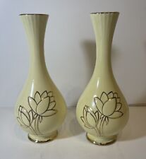 Vintage MCM Golden Ware Pair Of Vases - 22 K Gold Accents- Lotus Flower Design picture