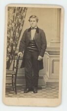 Antique CDV Circa 1870s Handsome Man Standing In Victorian Suit & Tie by Chair picture