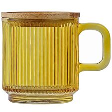 Glass Coffee Mug with Lid - Premium Classical Vertical Stripes Glass Tea Cup ... picture