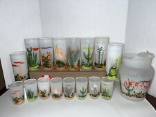 17 Vintage Blakely Oil & Gas Arizona Frosted Cactus Glasses W Pitcher Tea Set picture