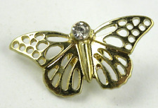 Gold Tone Butterfly Pin Brooch White Rhinestone picture