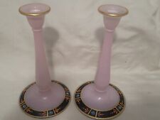 Lot of 2 Antique 1920s Westmoreland Candle Holders Pink Glass 10in Hand Painted  picture